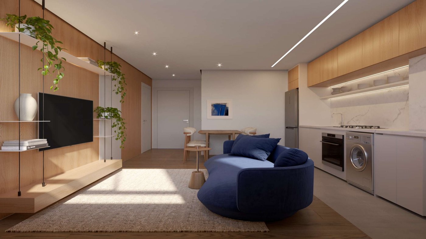 Sala de estar de apartamento do Flow